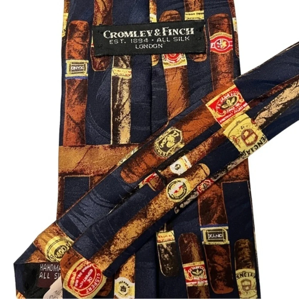 Vintage Cromley & Finch London cigar motif handmade silk tie